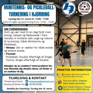 PICKLEBALL- OG MINITENNISTURNERING I PARK VENDIA LØRDAG 21. MARTS